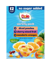 (12 Pack) Dole No Sugar Added Variety Fruit Bowls, 4 oz bowls