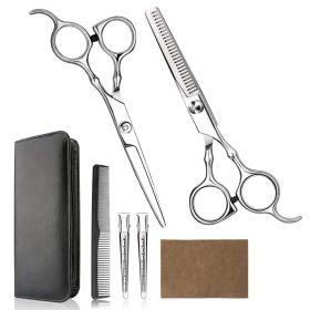 Hair Cutting Scissors Set, 6 Inch Hairdressing Thinning Shears for Hair Cutting for Women, Men, Kids - Silver