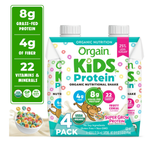 Orgain Organic Kids 8g Protein Nutritional Shake Drink, 22 Vitamins & Minerals Including A, B, C, and D, Fruity Cereal, 4ct