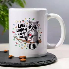 1pc, 3A Grade,LIVE LAUGH HAPPY PILLS,11oz mug coffee cup, reusable and machine washable mug, party gift,