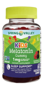 Spring Valley Kids Melatonin Dietary Supplement Gummies, Raspberry, 1 mg, 60 Count