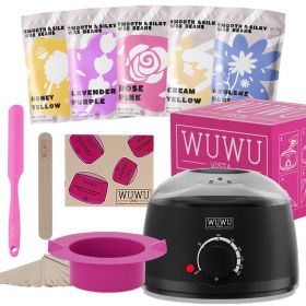 Waxing Kit 19 Items, WUWUVISTA Hair Removal Wax Kit With Wax Melt Warmer Waxing Beads For Face, Brazilian, Full Body, Bikini Suitable For Plugs O (muscle supportOption: Black-US plug)