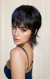 14-Inch Mullet Wig With A Fluffy Layered Pixie Cut Made From Synthetic Short Straight Hair, Crafted From High-Temperature Chemical Fiber, Perfect (muscle supportOption: 1BBLUE-14inch)