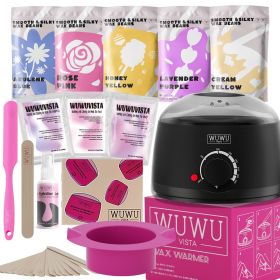 Waxing Kit WUWUVISTA 23 Items Hair Removal Wax Kit With Wax Warmer Waxing Beads For Face, Brazilian, Full Body, Bikini, Sensitiive Skin  Skin Sui (muscle supportOption: Black-EU Plug)