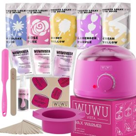 Waxing Kit WUWUVISTA 23 Items Hair Removal Wax Kit With Wax Warmer Waxing Beads For Face, Brazilian, Full Body, Bikini, Sensitiive Skin  Skin Sui (muscle supportOption: Pinkish purple-US plug)