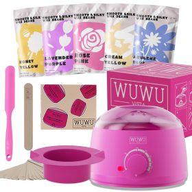 Waxing Kit 19 Items, WUWUVISTA Hair Removal Wax Kit With Wax Melt Warmer Waxing Beads For Face, Brazilian, Full Body, Bikini Suitable For Plugs O (muscle supportOption: Pinkish purple-US plug)