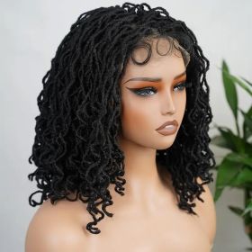 4x4 Lace Front Braided Wig Curly Mini Faux Locs Ombre Brown Ombre Blonde 14 Inch Shoulder Length Synthetic Lace Wig For Women (muscle supportOption: 1B-14inch)