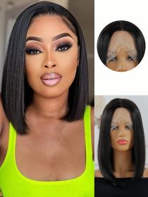13x4x1 Lace Synthetic Non-toxic Wig, Wave Head Straight Hair, 14-inch Non-adhesive Lace Front Piece, Suitable For The Whole Scene. (muscle supportOption: 1B-14inch)