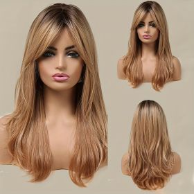 Elegant And Heat-resistant, Non-toxic Wig With Long Curly Hair And Waves, Synthetic Wig With Bangs, Daily Wig, Suitable For The Whole Scene. (muscle supportOption: Gradient Brown-22inch)