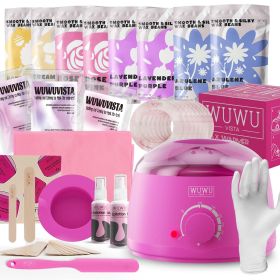Waxing Kit WUWUVISTA 69 Items Hair Removal Wax Kit With Wax Warmer Waxing Beads For Face, Brazilian, Full Body, Bikini, Sensitiive Skin Skin Suit (muscle supportOption: Pinkish purple-US plug)