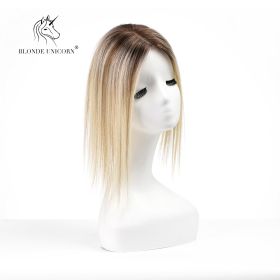 BlondeRooted Bleach Blonde Hand-Tied Real Human Hair Toppers For Women (muscle supportOption: Golden)