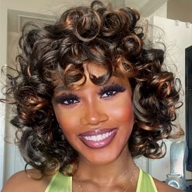 Elegant 12-inch Multi-color Curly Hair Non-toxic Wig, Natural Synthetic Full-head Wig, Heat-resistant, Suitable For The Whole Scene. (muscle supportOption: 1B30-12inch)