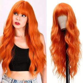 Elegant Long Orange Non-toxic Wig, Synthetic Wavy Hair Wig For Ladies, 28-inch Long Hair, Suitable For The Whole Scene (muscle supportOption: Orange-28inch)