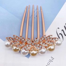 Butterfly Five-tooth Comb Hairpin Pill Head Pan Hair Back Head (Color: White Champagne)