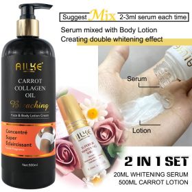 AILKE Super Bleaching And Dark Spot Remove Body Lotion Suitable For Face And Body Women Whitening Moisturizing Skin Care Cream (Color: 2 in 1 Set CARROT)