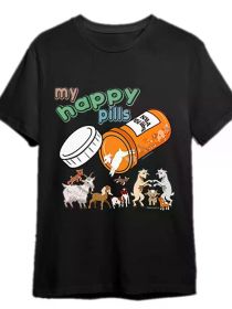 Goat My Happy Pill Getyergoat Original T-shirt Funny Men'S Short Sleeve Graphic T-shirt Collection Black CFF (Color: Black, size: XL)