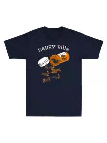 [Whimsical Fun] Men's "Happy Pills" Dachshund Graphic T-Shirt - Navy Blue Casual Cotton Tee (Color: Black, size: M)