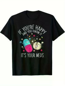 Happy Pills Graphic Men's T-Shirt - Ultra-Soft 100% Cotton (Color: Black, size: L)