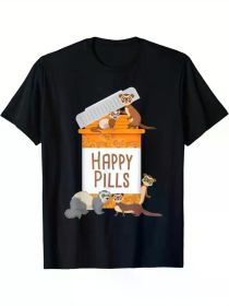 Happy Pills - Ferret Zoo Animal Lover Pet Owner T-shirt Comfortable, Casual Short Sleeve, Daily Wear, All Season, Black, Men (Color: Black, size: M)