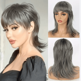 14-Inch Mullet Wig With A Fluffy Layered Pixie Cut Made From Synthetic Short Straight Hair, Crafted From High-Temperature Chemical Fiber, Perfect (muscle supportOption: Gray-14inch)