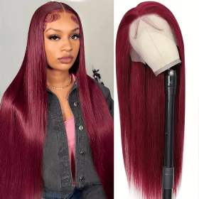 13x3 Artificial Hair Lace, Non-toxic Wig Pre-inserted Baby Hair, 26-inch Non-stick Lace Female Wig, 180 Density, Suitable For The Whole Scene. (muscle supportOption: WineRed-26inch)